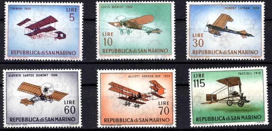 San Marino 1962. MNH G/VG. Sc#509-518. Lotnictwo