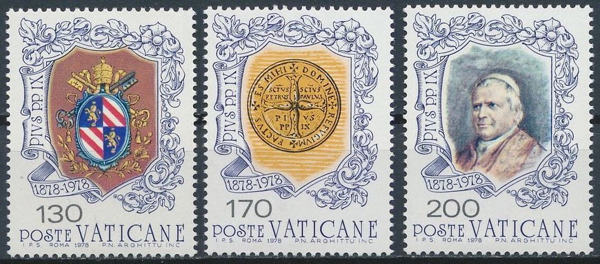 Watykan 1978. MNH XF. Sc#632-634 Stulecie śmierci papieża Piusa IX