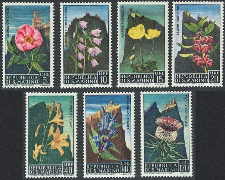 San Marino 1967. MNH XF. Sc#654-660. Kwiaty