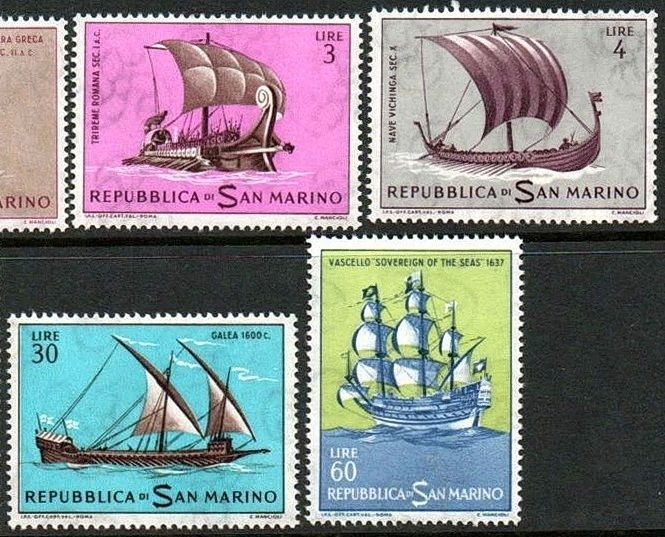 San Marino 1963. MNH G/VG. Sc#540-549 Historyczne statki